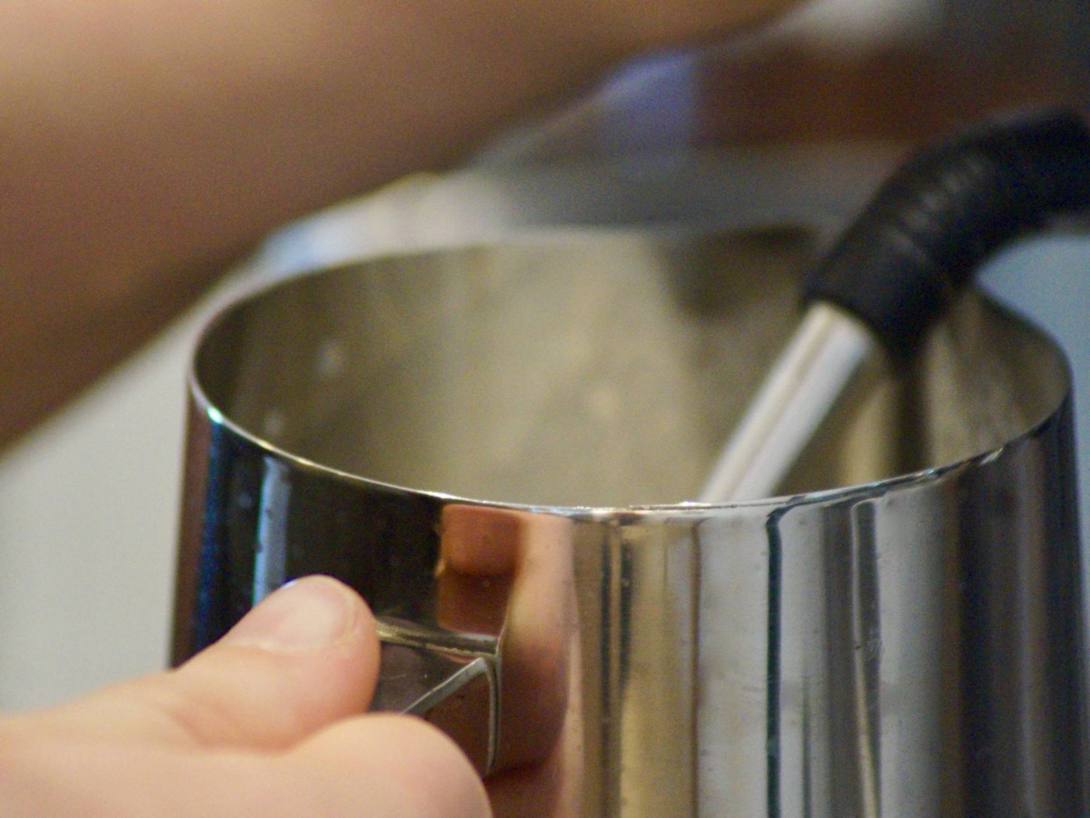 Steaming the milk. Every cup made properly, one at a time.