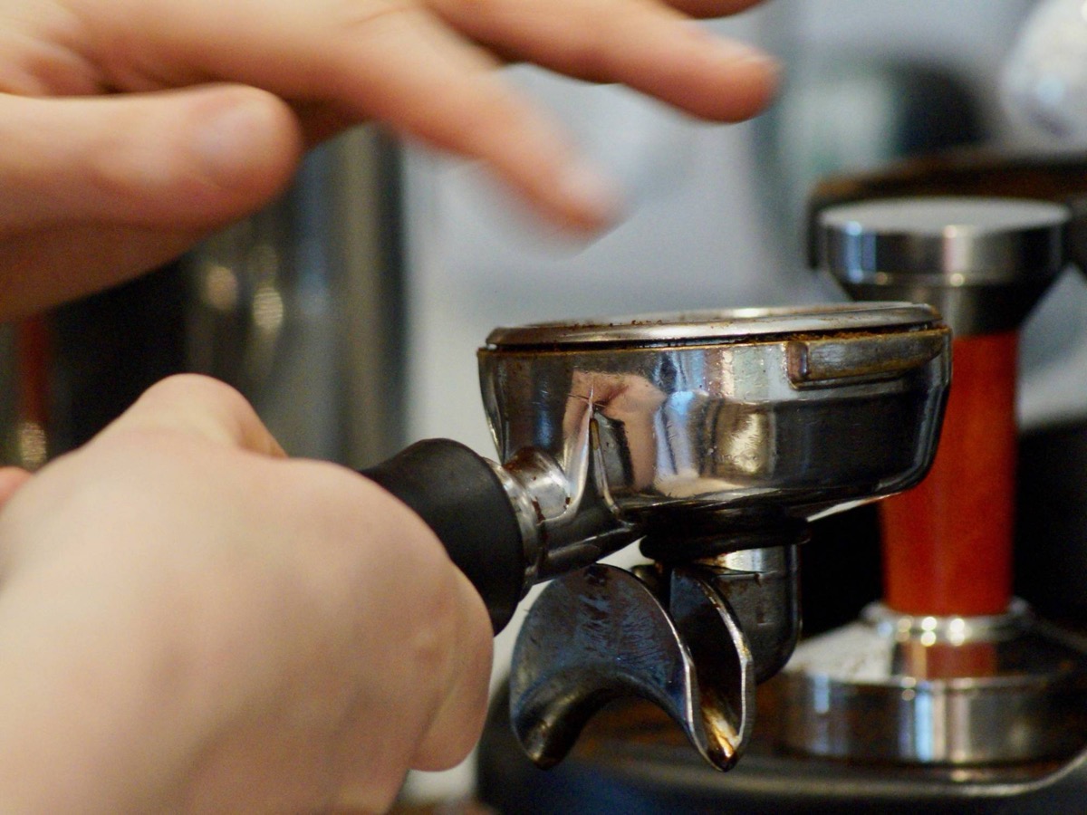 Pulling an espresso at Herdwicks — Red Bank coffee, roasted in Coniston
